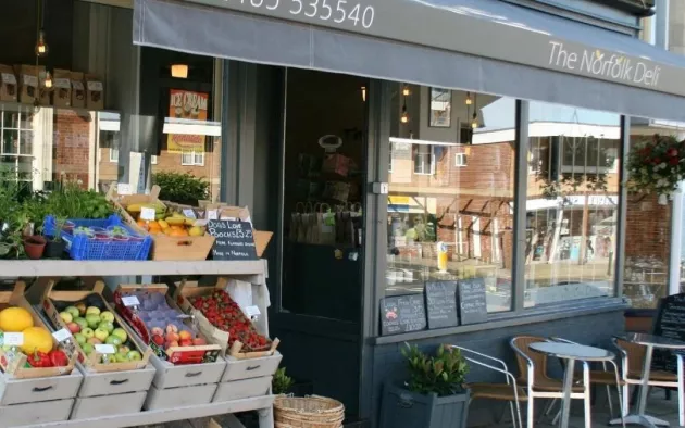 The outside of Norfolk Deli with fresh produce outside