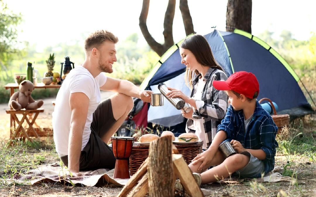 family camping at burnham west of wells camping & Glamping, enjoying a coffee