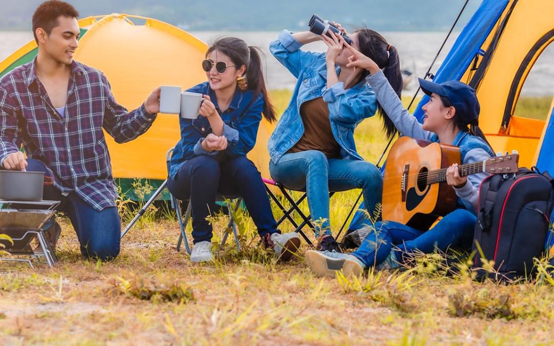 young adult group camping with friends burnham west of wells camping & Glamping