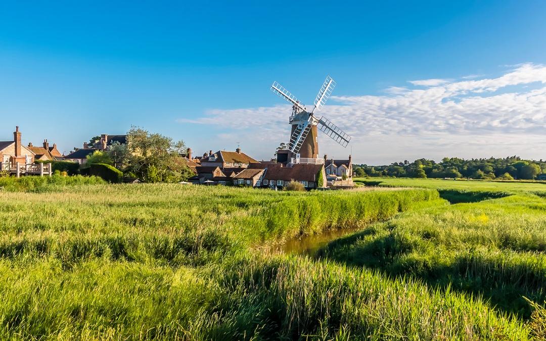 north Norfolk areas of outstanding natural beauty, Norfolk windmill in a meadow