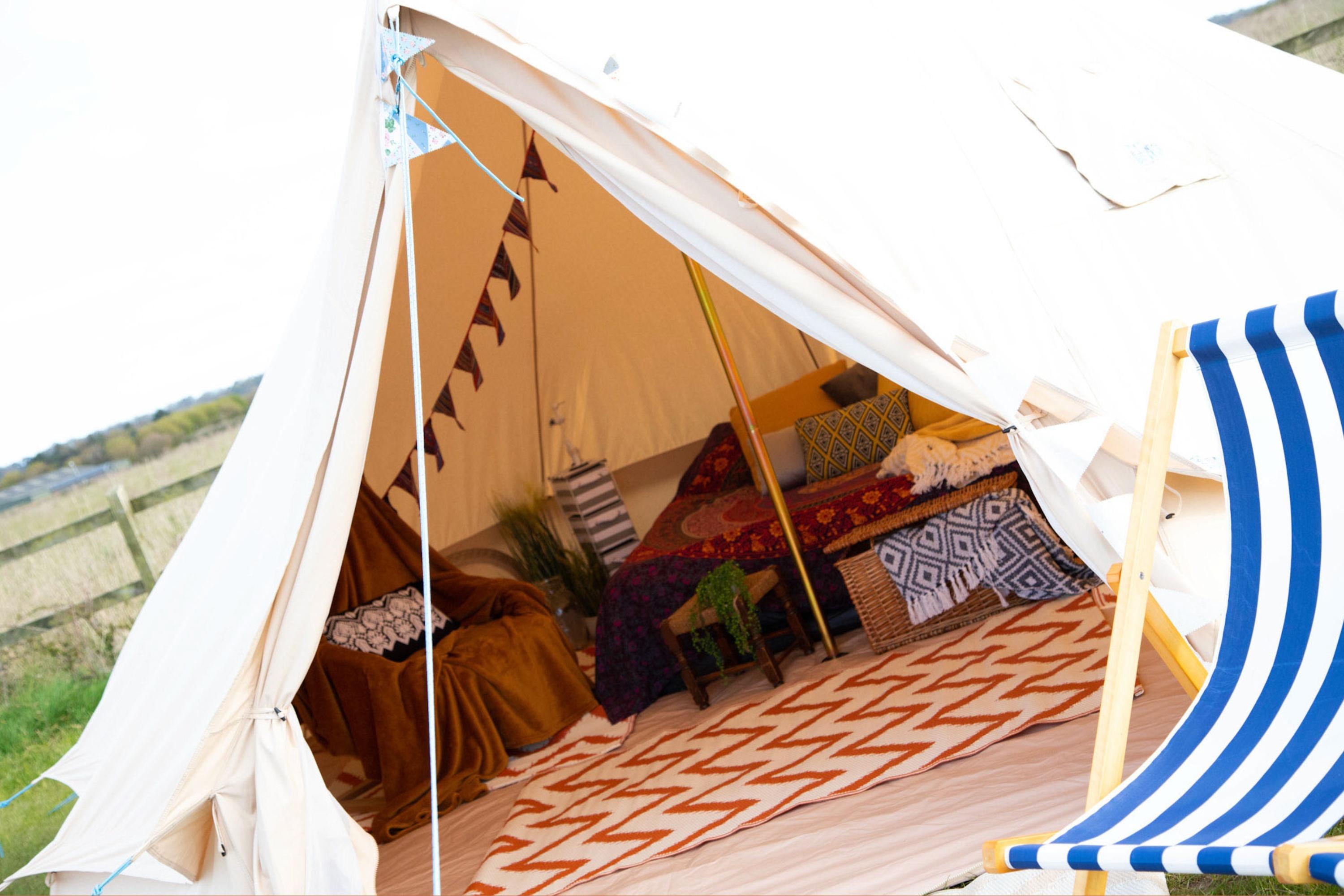 inside view of our stylish glamping bell tents here at go wilf glamping