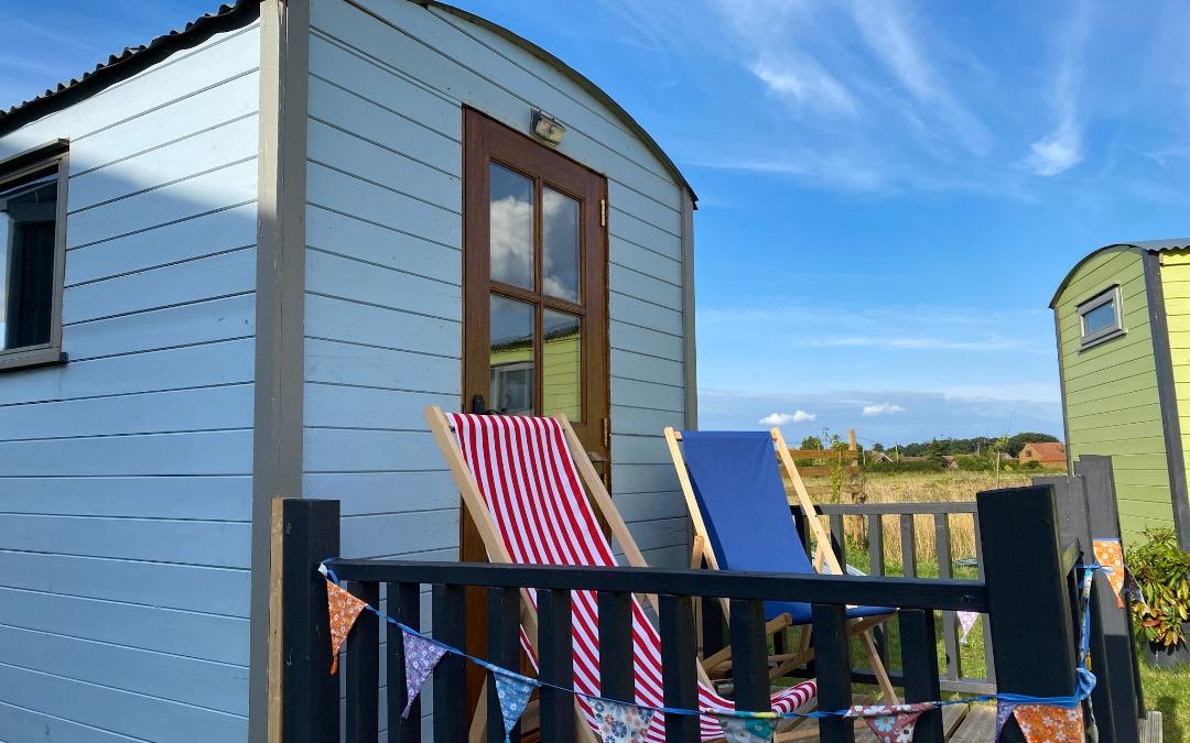 vast open skies and stunning views from our glamping shepherds huts here in Hunstanton