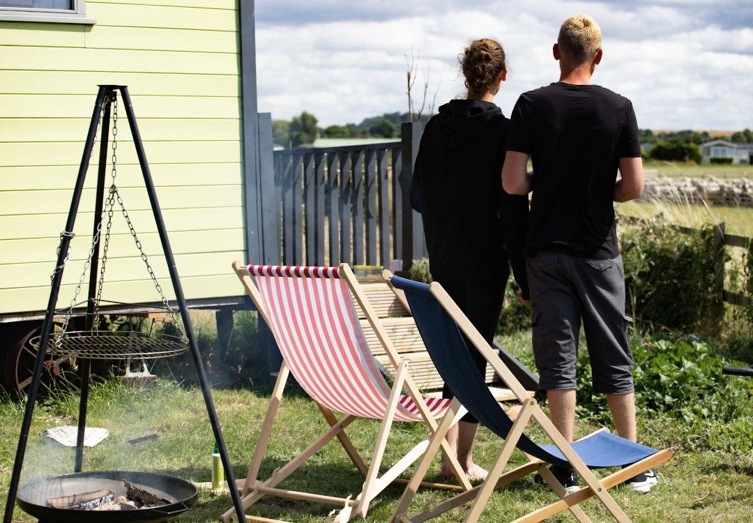 Meadow views and vast open skies in our glamping shepherds huts here in Hunstanton