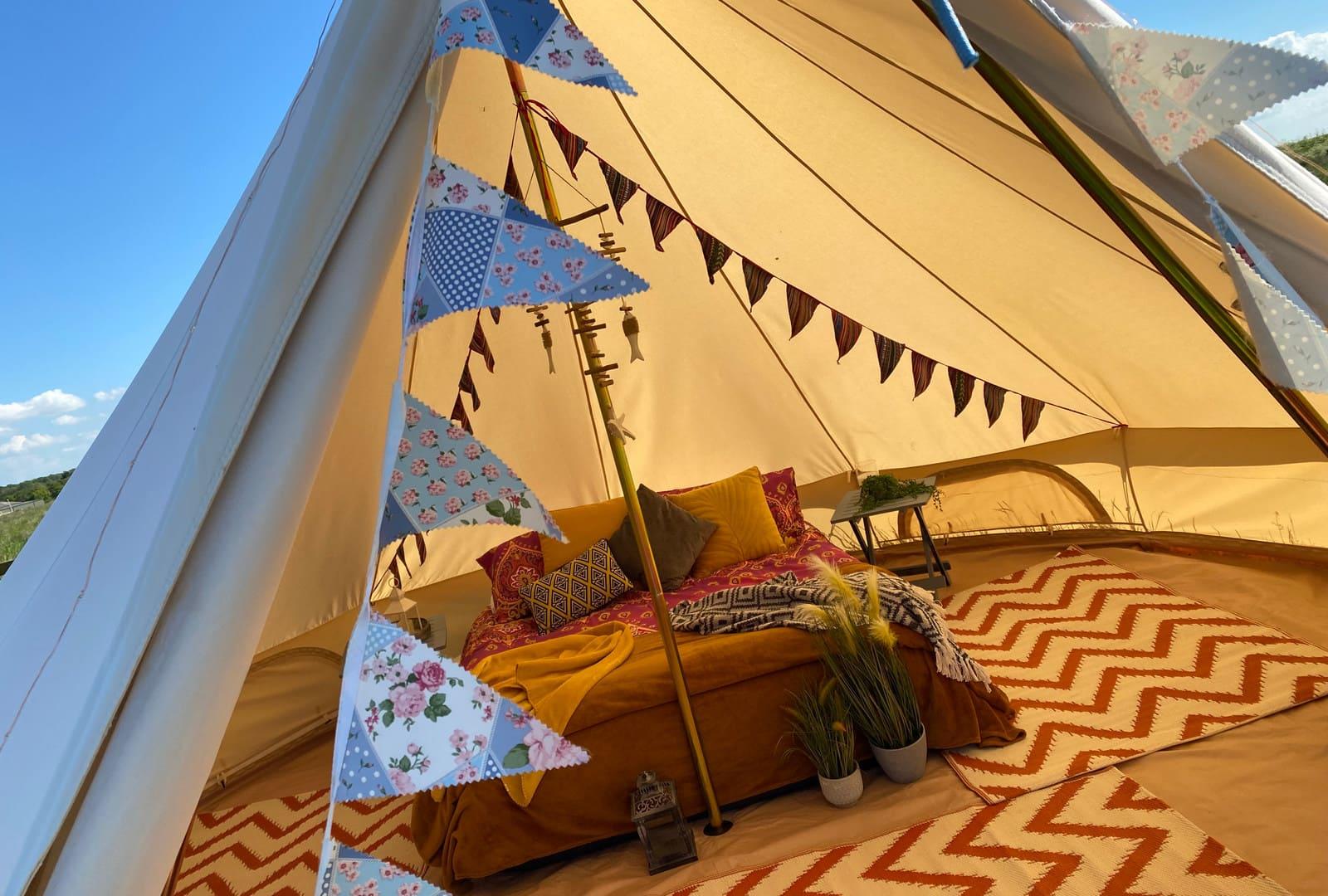 Inside our stunning glamping bell tents here at Hunstanton Camping