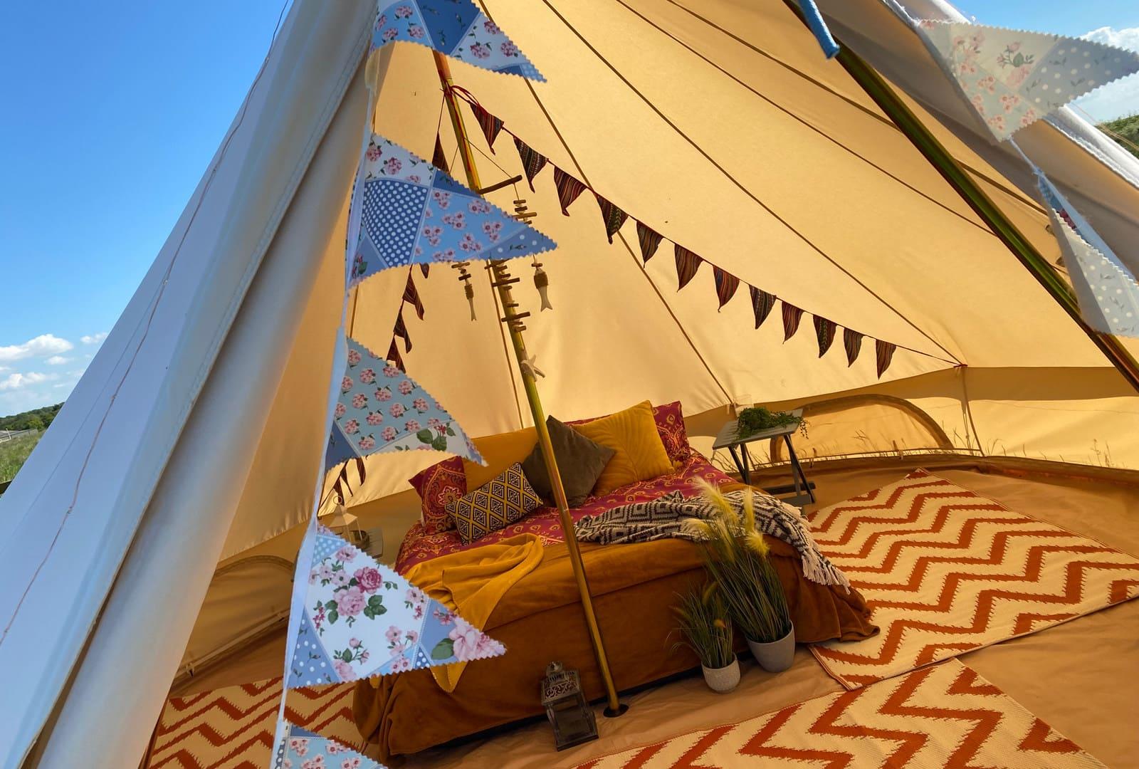 Inside Norfolk Coast Bell Tent - Short Breaks Norfolk 