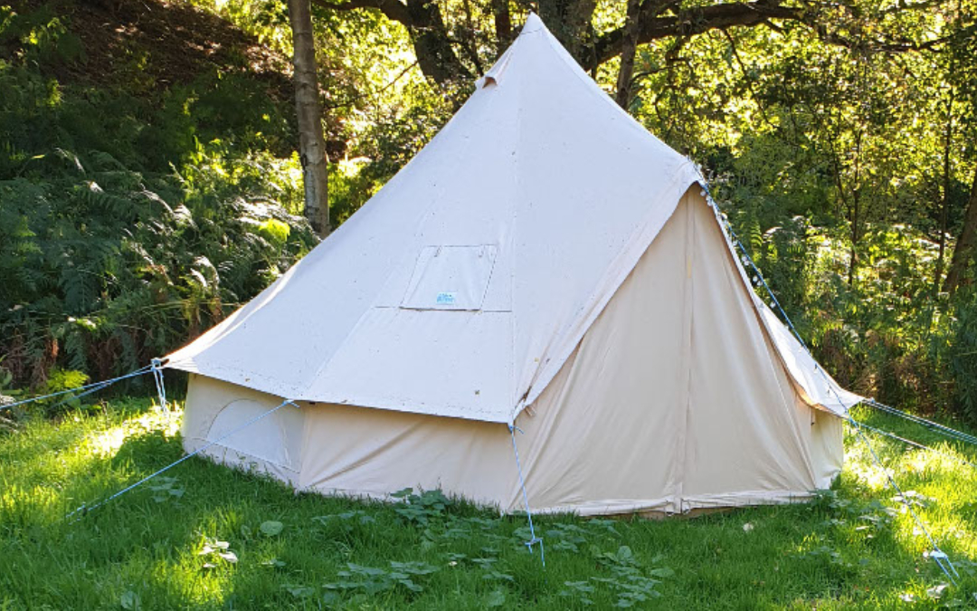 blank canvas tent in meadow