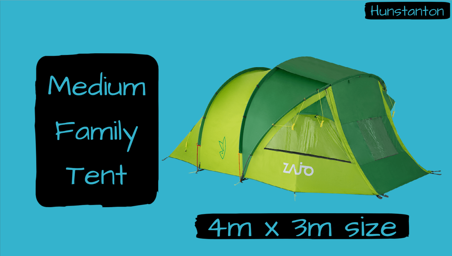 Medium Family tent on a blue background with sizing