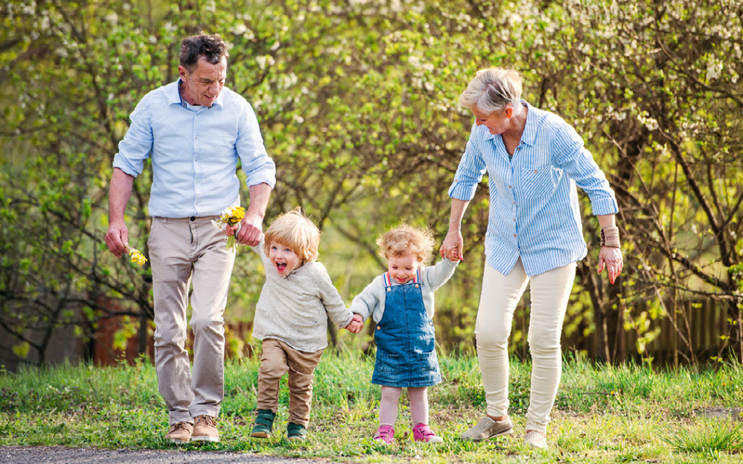 grandparents taking kids to a country park