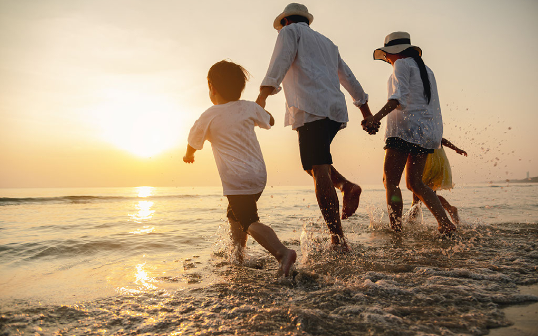 family beach sunset