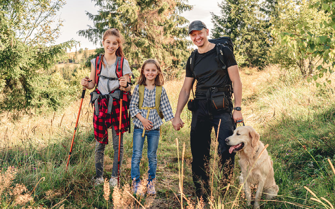 hiking family dog