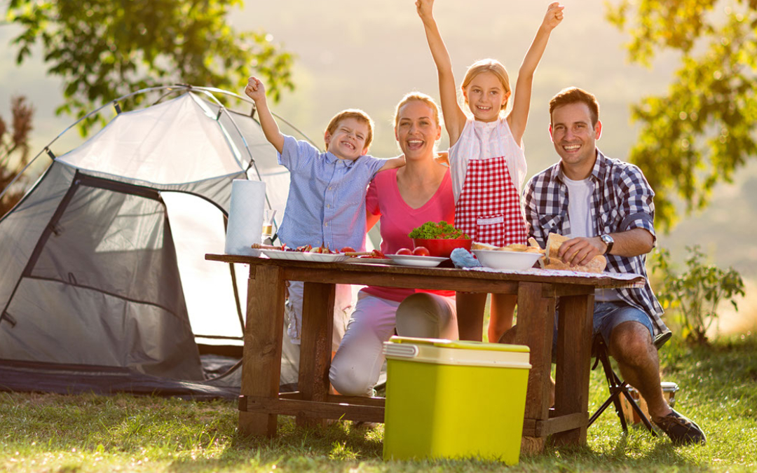 Family having a picnic outdoors