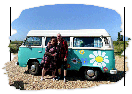 Hunstanton Camping, flower campervan with views over the campsite