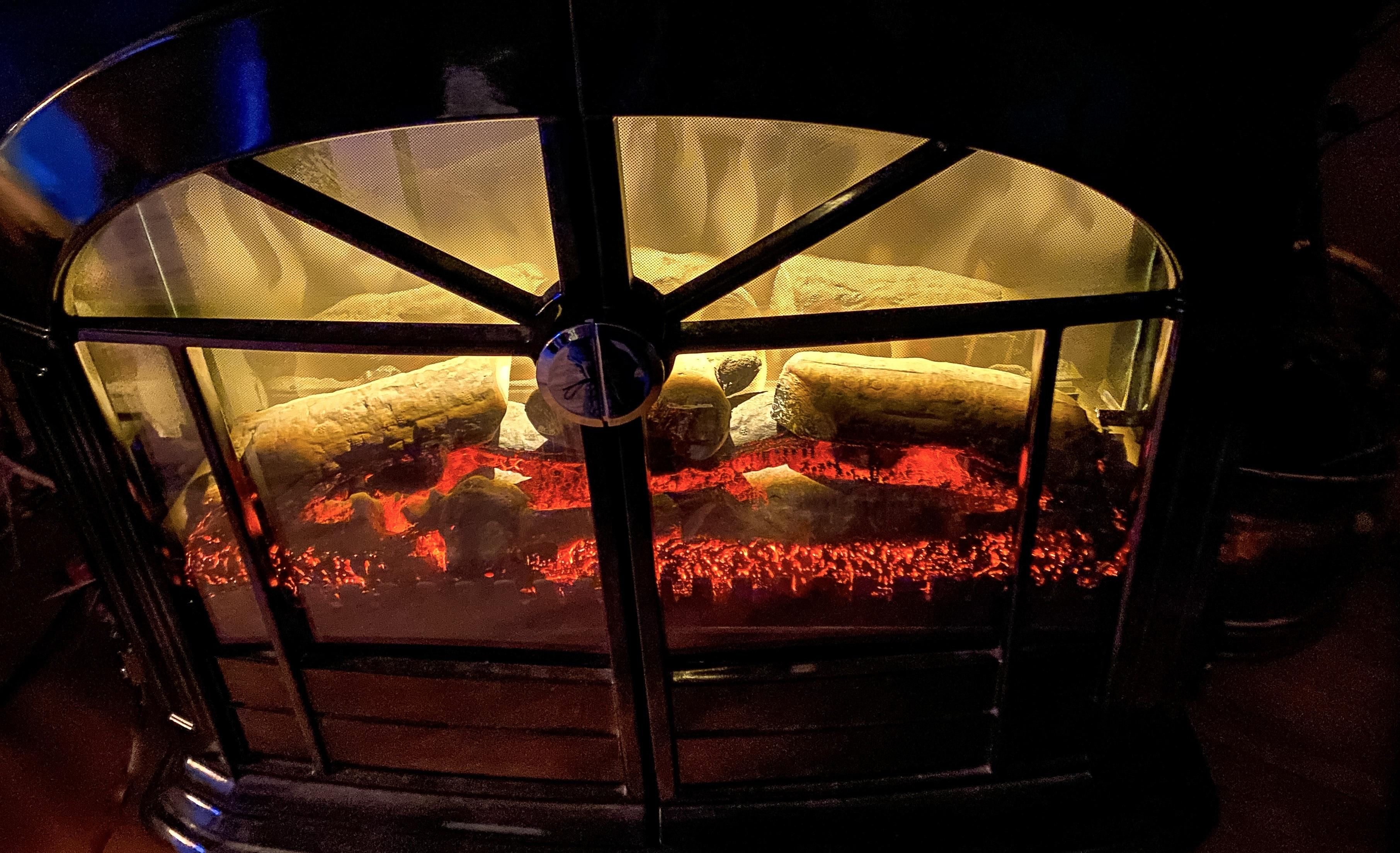 A close up of an electric log burner