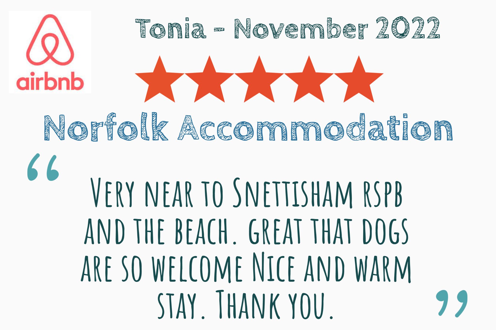 Tonia's airbnb review about Snettisham RSPB