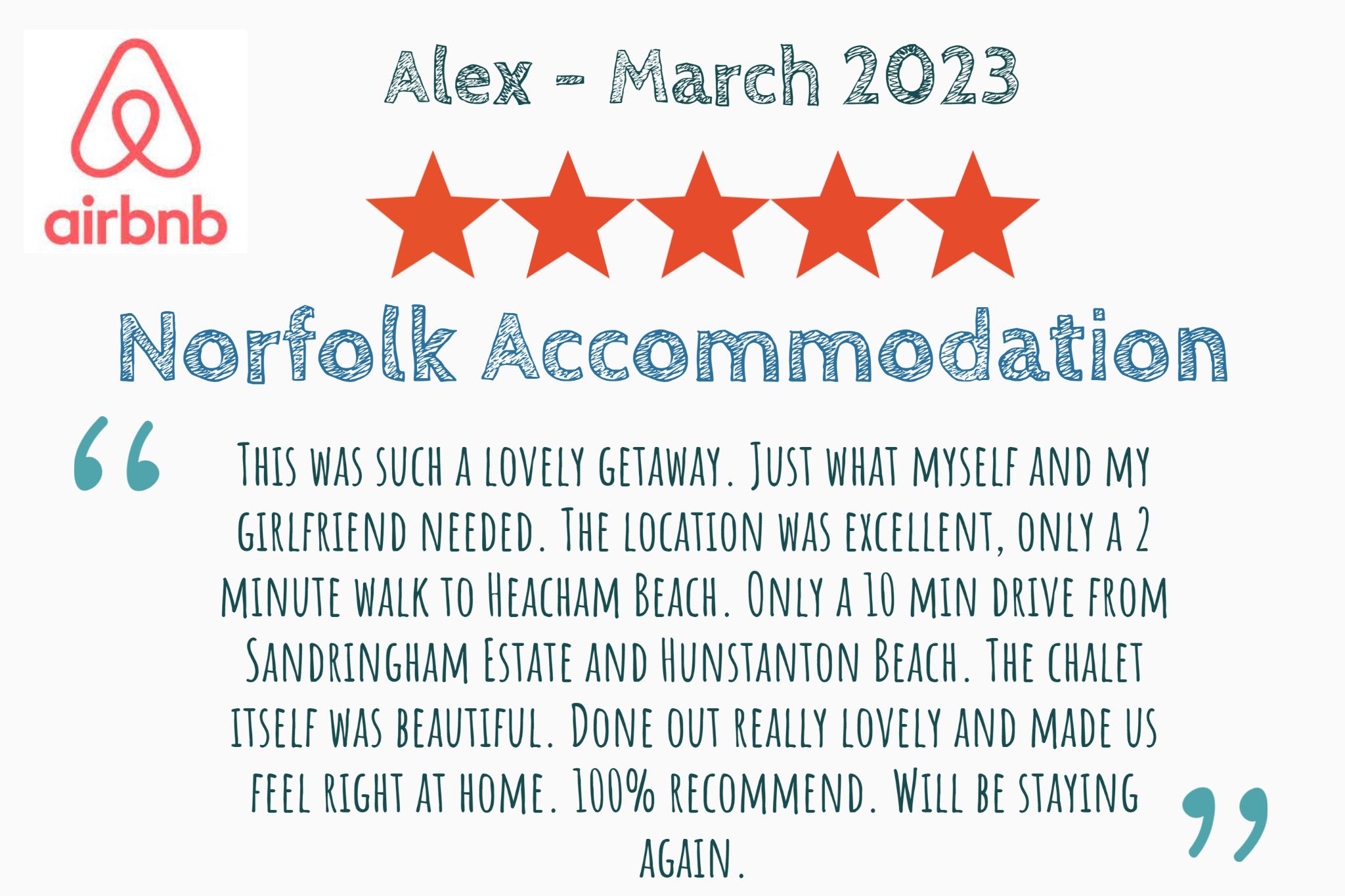 Alex's airbnb review of our hotel close to Sandringham Estate