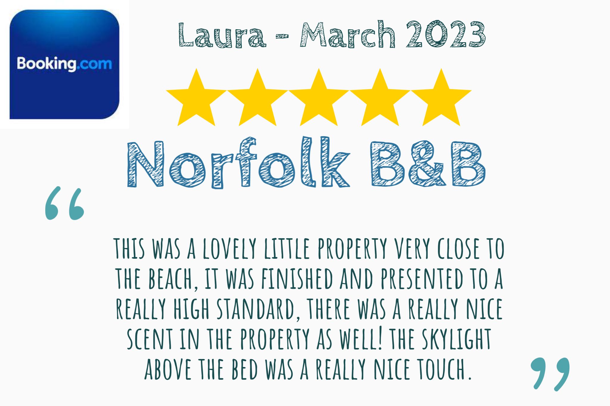 Laura's Booking.com review of our Norfolk B&B Hotel