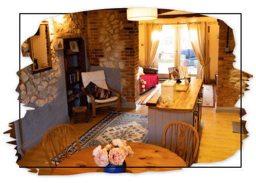 Inside look at The Old Barn self catering cottage, Kitchen & Dinning room view