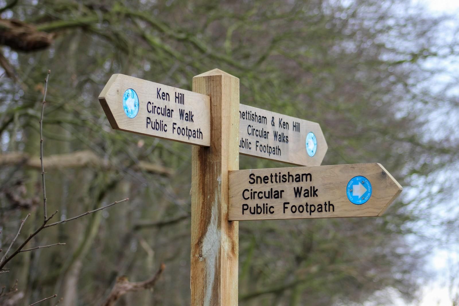 Sign post showing local walks around Wild Ken Hill and the Snettisham circular walk