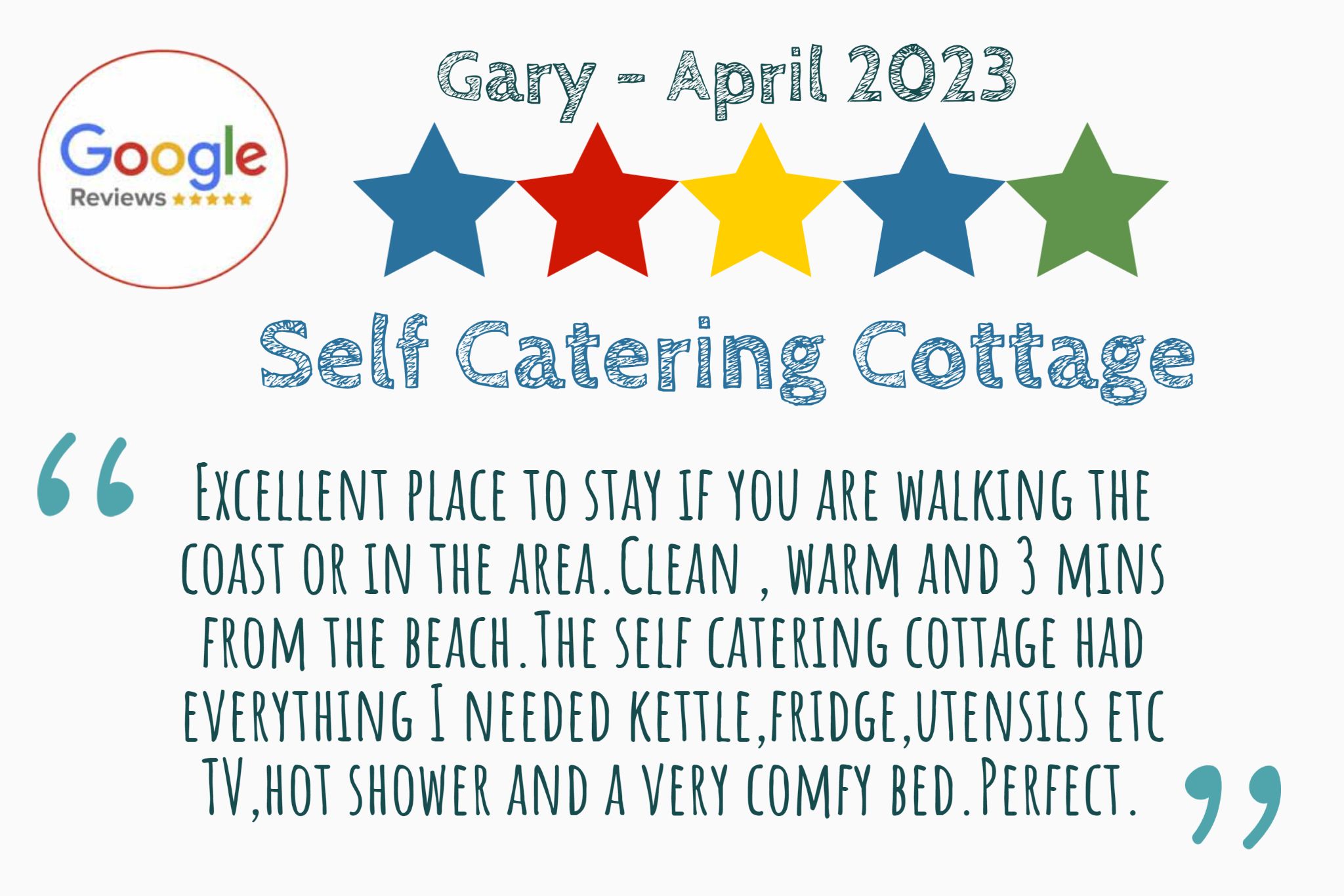 Gary's Google review of seaside self catering cottage