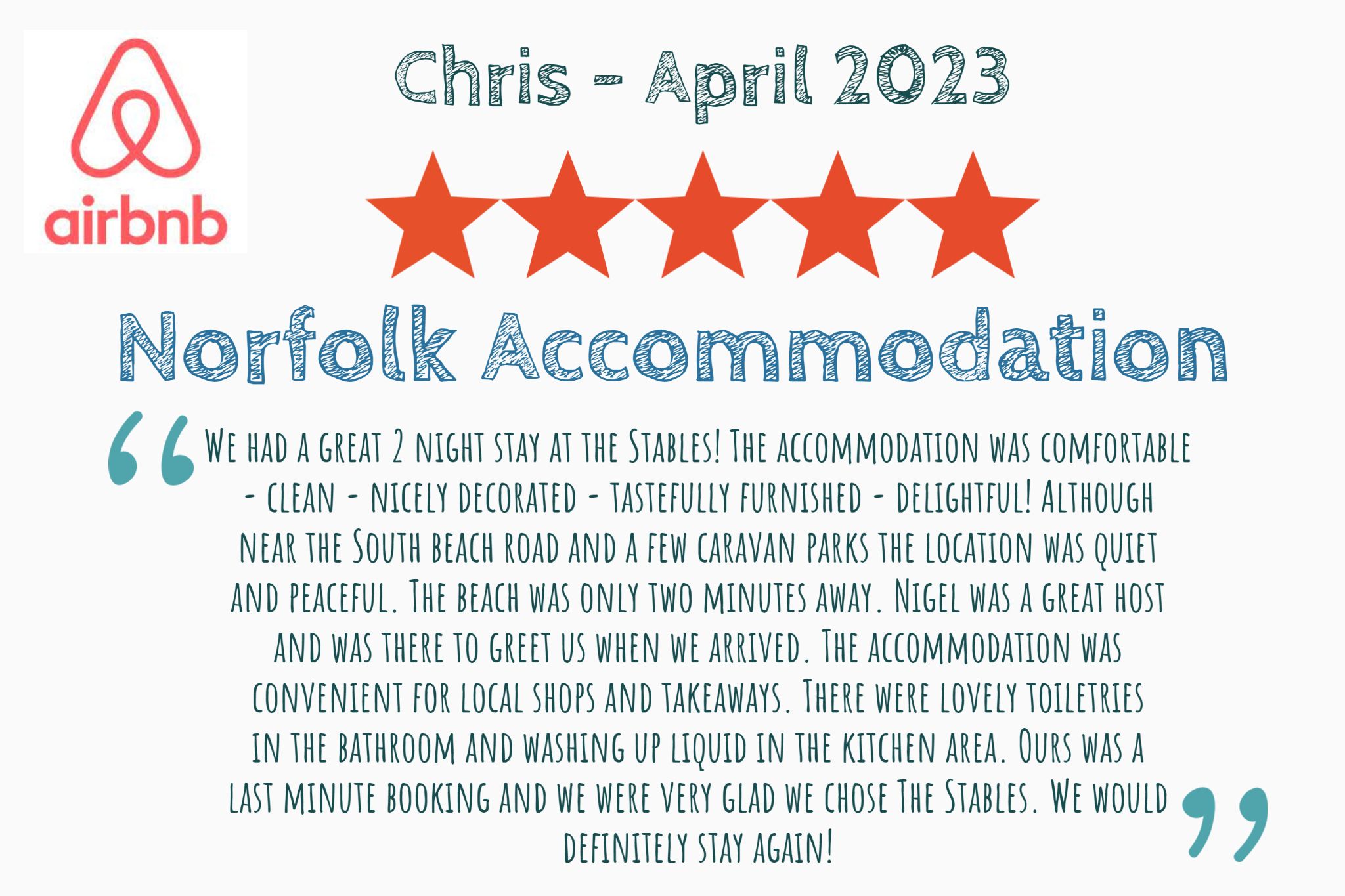 Chris airbnb review five star the stables