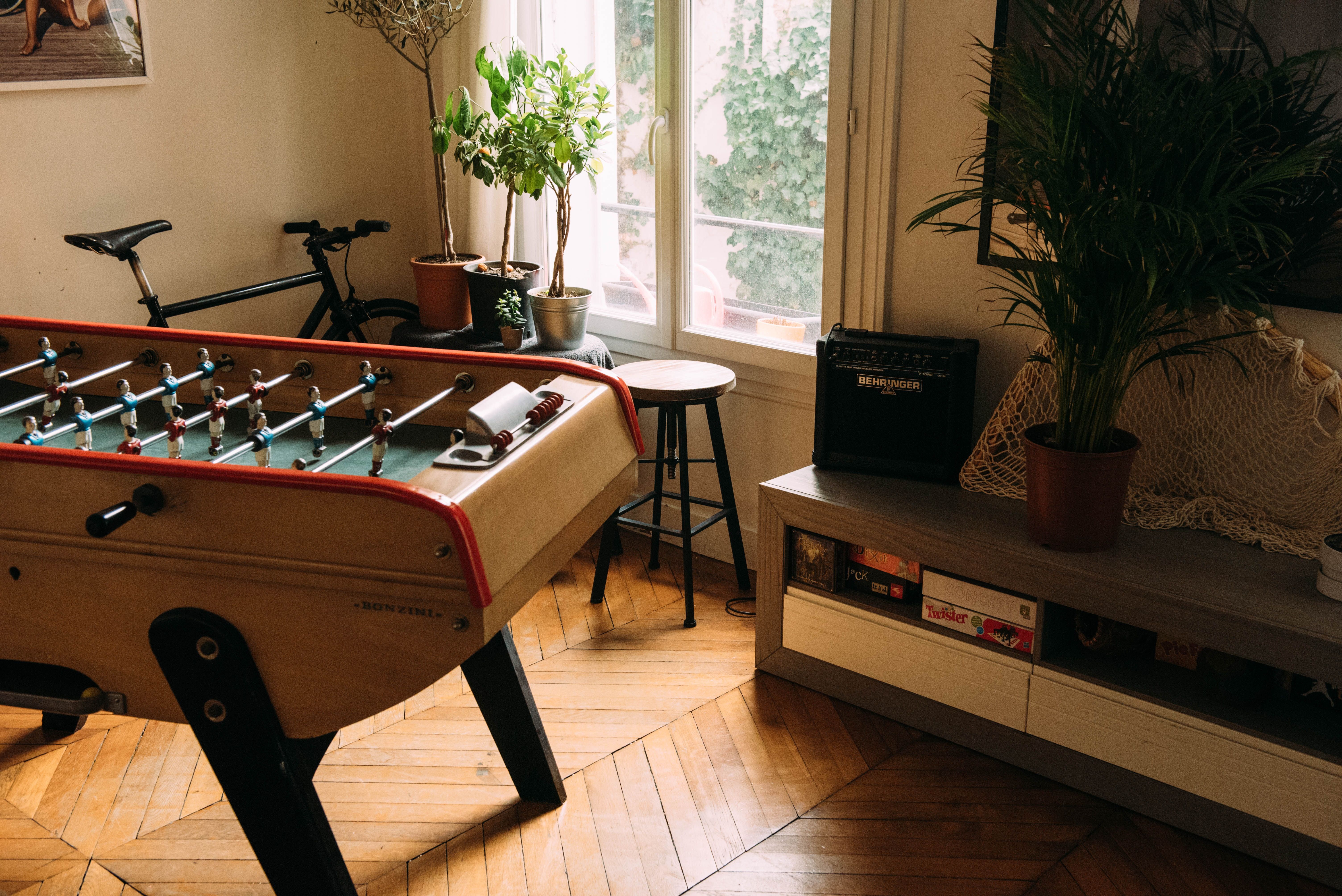 games room with table football and board games